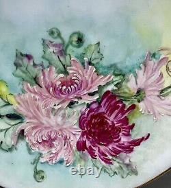 Limoges T&V Cabinet Plate Hand Painted Floral with Gold Lattice Scroll Signed