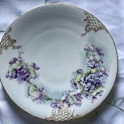 Limoges T&V Cabinet Plate Hand Painted Floral with Gold Lattice Scroll Signed