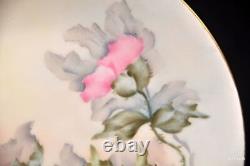 Limoges T&V Set of 8 Plates Pink & White Poppies Artist M. O'Neill HTF 1892-1907