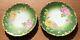 Limoges T&v Two Green Plate Hand Painted Pink Yellow Chrysanthemums Withgold