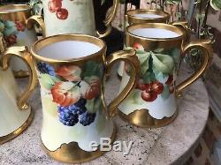 Limoges Tankard With Cups Rare Gold Trim Hand Painted pitcher Jean Pouyat