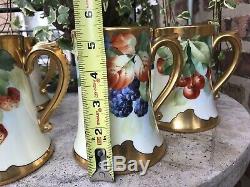 Limoges Tankard With Cups Rare Gold Trim Hand Painted pitcher Jean Pouyat