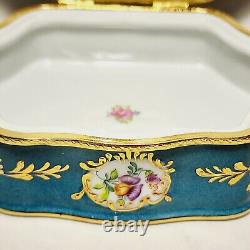 Limoges Trinket Box Hand Painted Dutch Landscape Hinged 5.5 Turquoise Blue