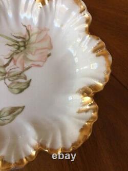 Limoges Vintage16 x 9 Handpainted Rose pattern gold gilded plate beautiful