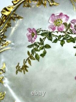 Limoges cabinet plate raised gold floral hand painted signed c 1830 France # 4