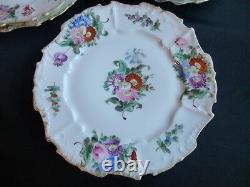 Limoges dinner plates studio hand painted Dresden style floral set of 6 antique