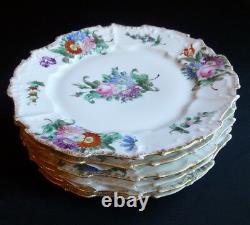 Limoges dinner plates studio hand painted Dresden style floral set of 6 antique