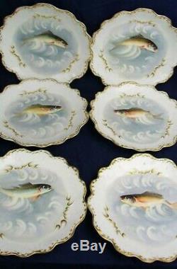 Limoges fish service 12 people hand painted circa 1880's stunning Antique set