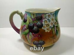Limoges hand painted Signed Pearl Fisher France Pitcher G2