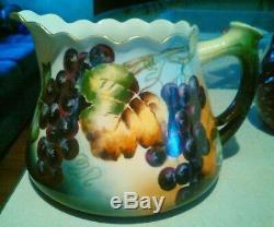 Limoges hand painted cider pitcher signed Edith Reeves c1900-20