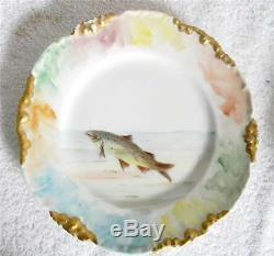 Limoges hand painted fish platter and plates set