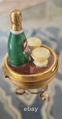 Limoges hand painted trinket champagne bottle/2 glasses on a stand 1998/limited