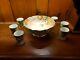 Limoges Handpainted Peach Fruit Gold Trim 10 Wide 4.5 Tall Punch Bowl Set