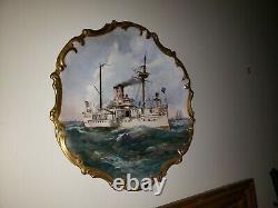 Limouges large platter hand painted of the Battleship USS Maine