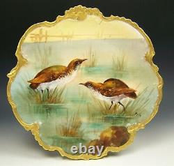 Lovely Limoges Hand Painted Game Birds Gold Gilt Plaque Artist Signed