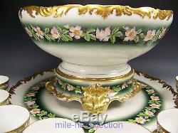Lovely Limoges Hand Painted Roses Punch Bowl Base Punch Cups & 18.25 Tray Set