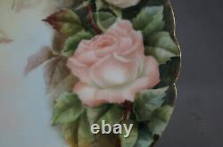 MR Limoges Hand Painted Pink Roses & Gold 8 1/2 Inch Plate Circa 1891-1896 A