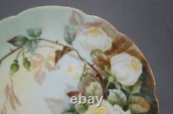 MR Limoges Hand Painted White Roses & Gold 8 1/2 Inch Plate Circa 1891-1896