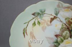 MR Limoges Hand Painted White Roses & Gold 8 1/2 Inch Plate Circa 1891-1896