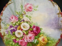 Magnificent Limoges France Hand Painted Roses Charger Artist Signed P. P