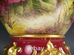 Magnificent Limoges Handpainted Floating Roses Lilacs Large Jardiniere & Base