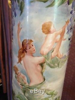 Magnificent Limoges Woman Cherubs Wisteria Vase Lamp Hand painted