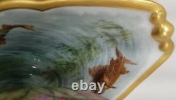 Mansard 34 Rue Paradis Handpainted Floral Fish Gold Sauce Boat withUnderplate