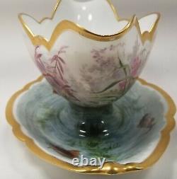 Mansard 34 Rue Paradis Handpainted Floral Fish Gold Sauce Boat withUnderplate