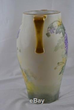 Monumental Vase T&V Limoges Hand Painted Signature Hard To Read Purple