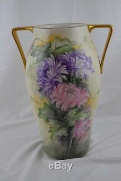Monumental Vase T&V Limoges Hand Painted Signature Hard To Read Purple