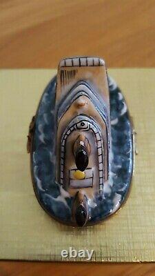 NIB Rare. Retired. Limoges Box Sinking Titanic, withTiny Little Life Boat Inside