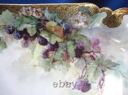Outstanding Large Hand-painted Raspberries & Heavy Gold Limoges Porcelain Tray