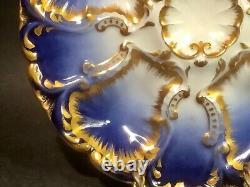 Oyster Plate Rare Hand Painted Limoges Oyster Plate Cobalt Blue and Gold