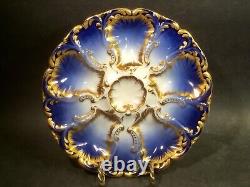 Oyster Plate Rare Hand Painted Limoges Oyster Plate Cobalt Blue and Gold