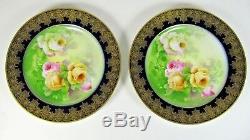 PAIR Limoges French Porcelain Charger Hand Painted Cabinet Plate Cobalt Blue