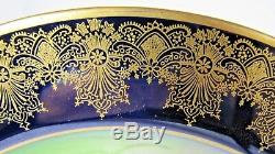 PAIR Limoges French Porcelain Charger Hand Painted Cabinet Plate Cobalt Blue