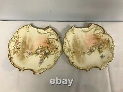 PAIR OF ANTIQUE GD & Cie LIMOGES HAND PAINTED PLATES with FLOWERS 9