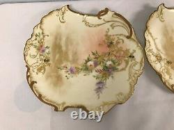 PAIR OF ANTIQUE GD & Cie LIMOGES HAND PAINTED PLATES with FLOWERS 9