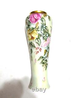 PL Limoges France Hand Painted Porcelain Vase Roses