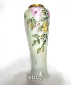 PL Limoges France Hand Painted Porcelain Vase Roses