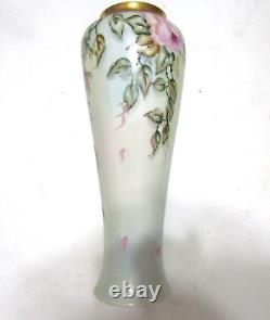 PL Limoges France Hand Painted Porcelain Vase Roses