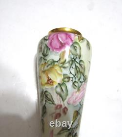 PL Limoges France Hand Painted Porcelain Vase Roses