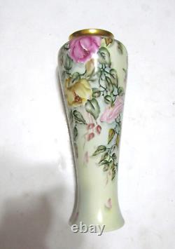 PL Limoges France Hand Painted Porcelain Vase Roses