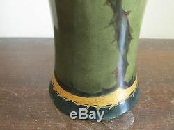 PL Limoges France Hand Painted Red Roses Vase Signed M. B. A. Sleeper 13.5
