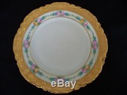 Painted Haviland china service for 4 pink roses wide gold Limoges plates cups
