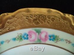 Painted Haviland china service for 4 pink roses wide gold Limoges plates cups