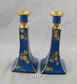 Pair Antique Bernardaud Limoges Hand painted Candle Sticks Holders 9 Excellent