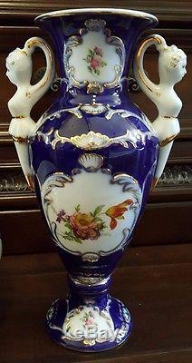 Pair Of French Limoges Porcelain Vases Ormolu 22 Kt Hand Painted & Matching Bowl