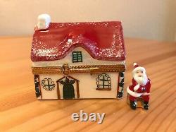 Peint Main Limoges France Christmas House with Mini Santa Box hand painted