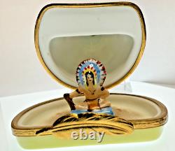 Peint Main Limoges France Hand Painted Native American Teepee Trinket Box EUC